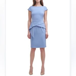 Vince Camuto Blue Cap Sleeve Asymmetrical Dress With Peplum Pencil Skirt- Size 4